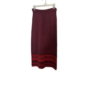 American South Side Skirt Womens Medium Long Burgundy Alpaca Wool Knit Peru